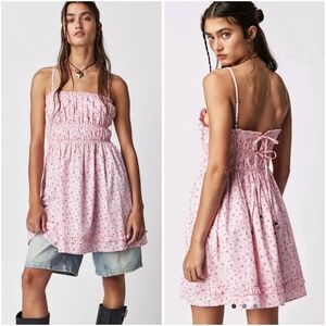 New Free People Gabby Mini Sun Dress Pink Floral Medium Sundress